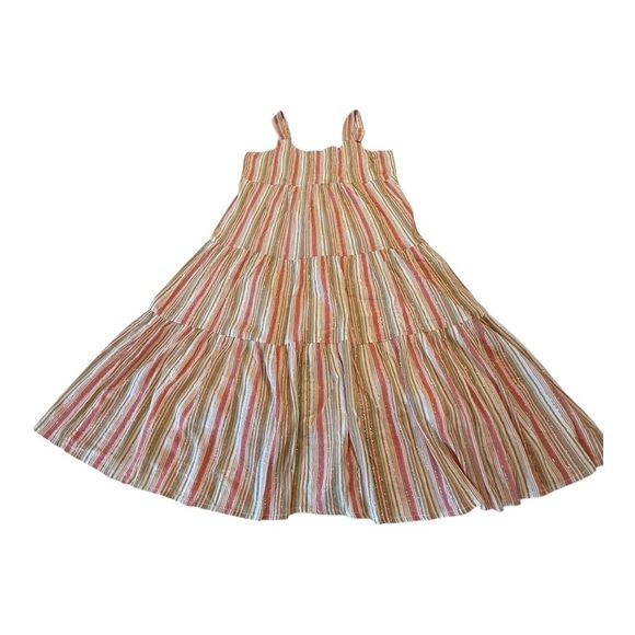 Linda Anderson Striped Square Neck Smocked Back Gold Shimmer Sundress Size Large - Picture 14 of 16